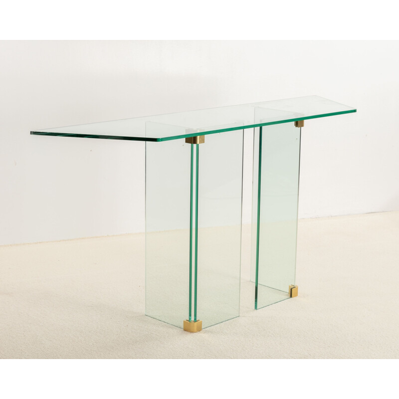 Vintage glass and brass console table circa 1970