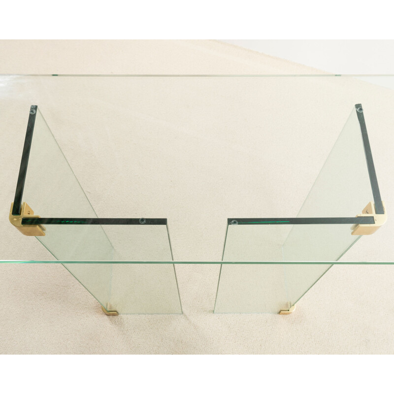 Vintage glass and brass console table circa 1970
