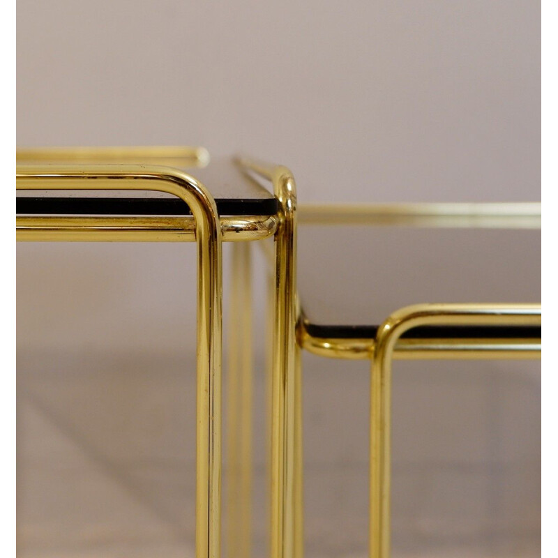 Set of 3 vintage golden nesting tables "Isocèle" by Max Sauze In For Atrow 1970