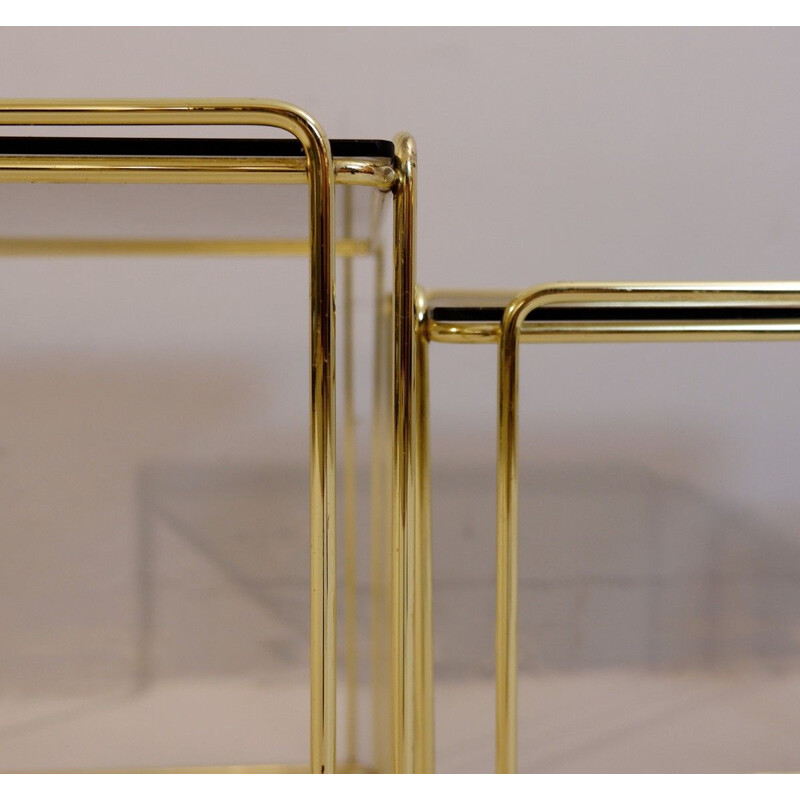 Set of 3 vintage golden nesting tables "Isocèle" by Max Sauze In For Atrow 1970