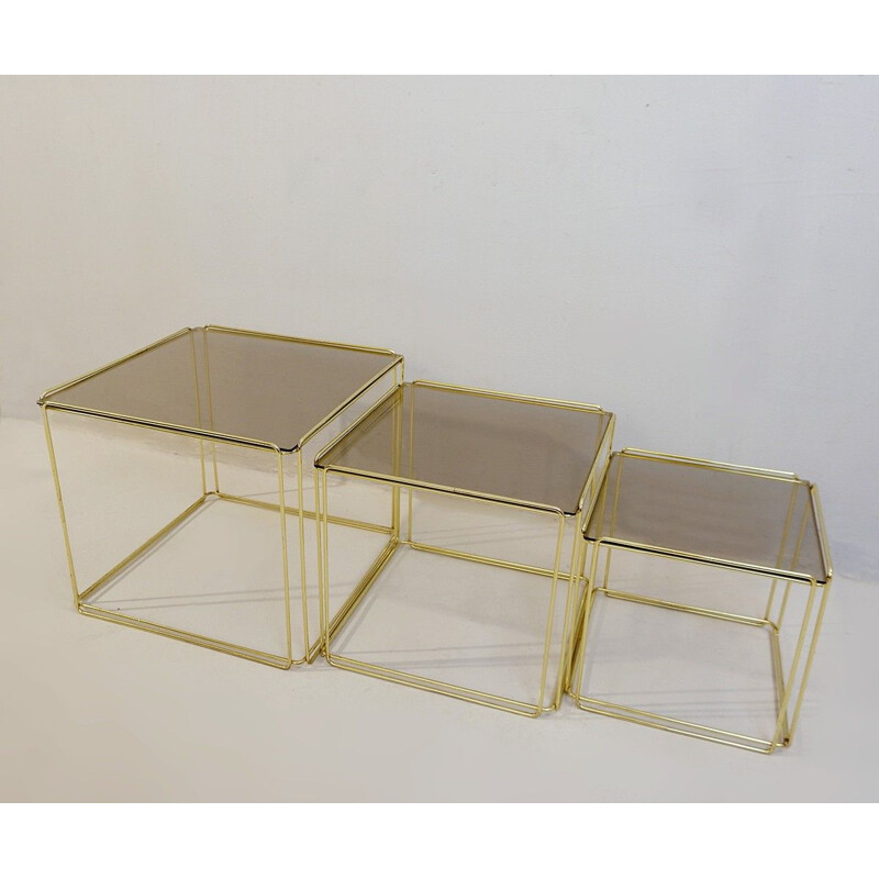 Set of 3 vintage golden nesting tables "Isocèle" by Max Sauze In For Atrow 1970