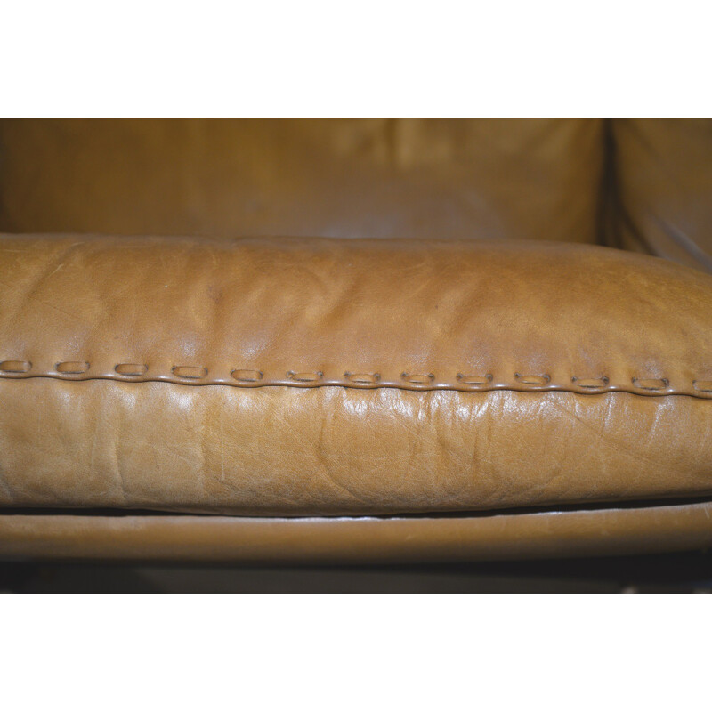 De Sede mid-century three seater cognac sofa in leather and aluminum - 1970s