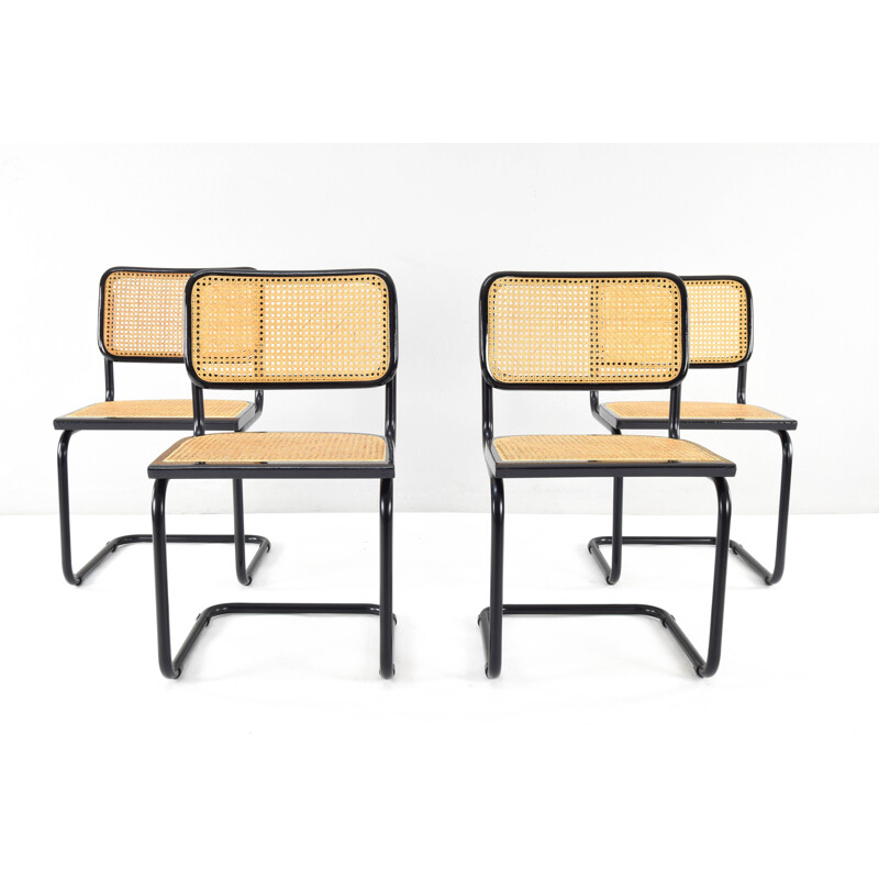 Set of 4 Black Vintage Marcel Breuer B32 Cesca Chairs, Italy 1970