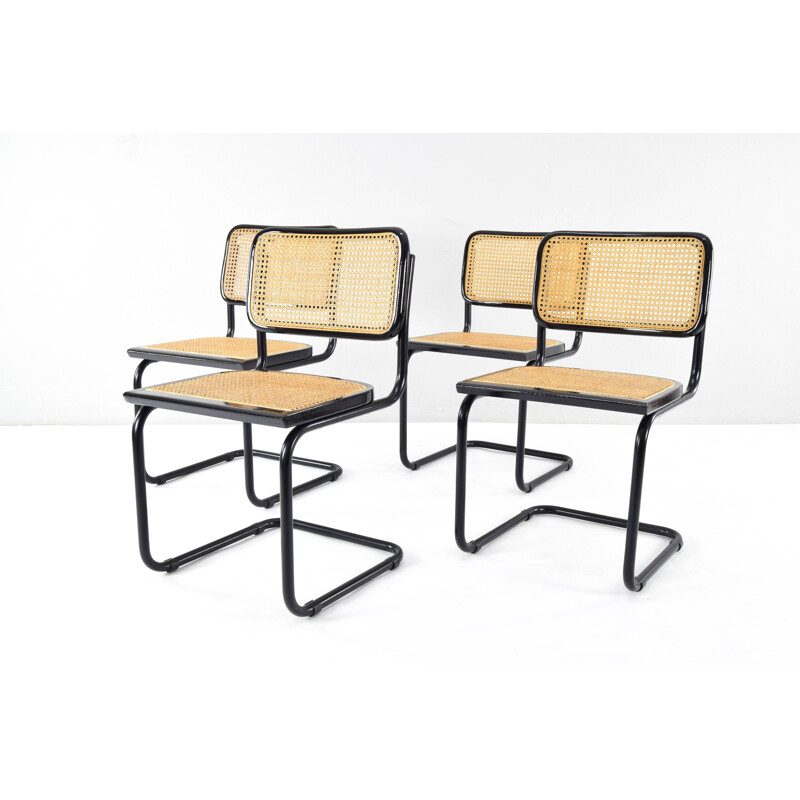 Lot de 4 chaises noires Vintage Marcel Breuer B32 Cesca, Italie 1970