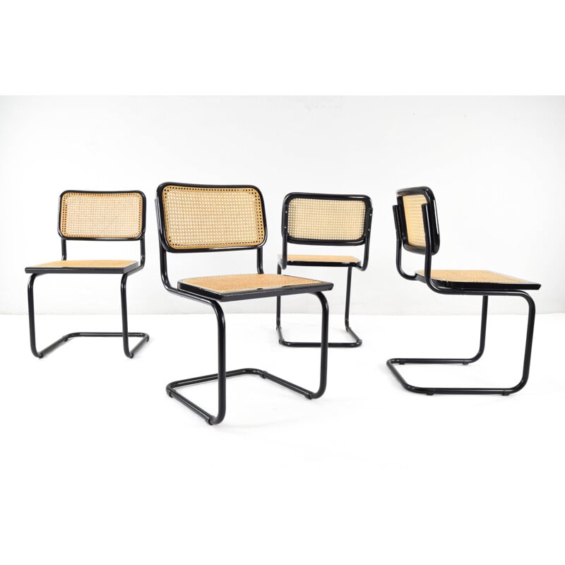 Set of 4 Black Vintage Marcel Breuer B32 Cesca Chairs, Italy 1970