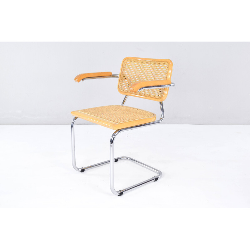 4 Vintage Marcel Breuer Golden Beech Cesca B64 Chairs, Italy 80s