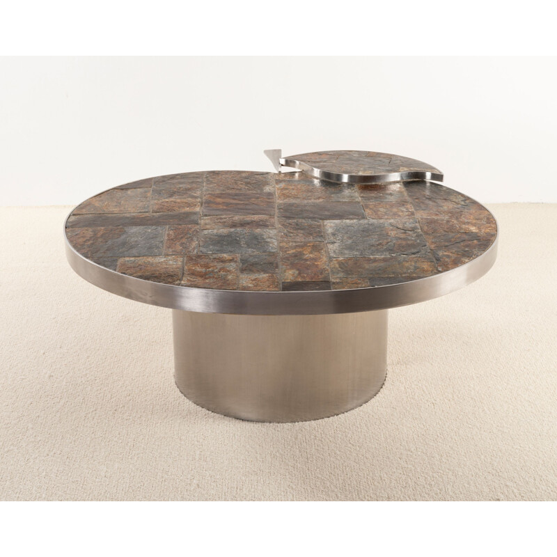 Brushed steel and stone coffee table circa 1960