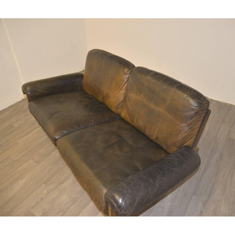 De Sede mid-century two seater brown sofa in leather and chromium - 1970s