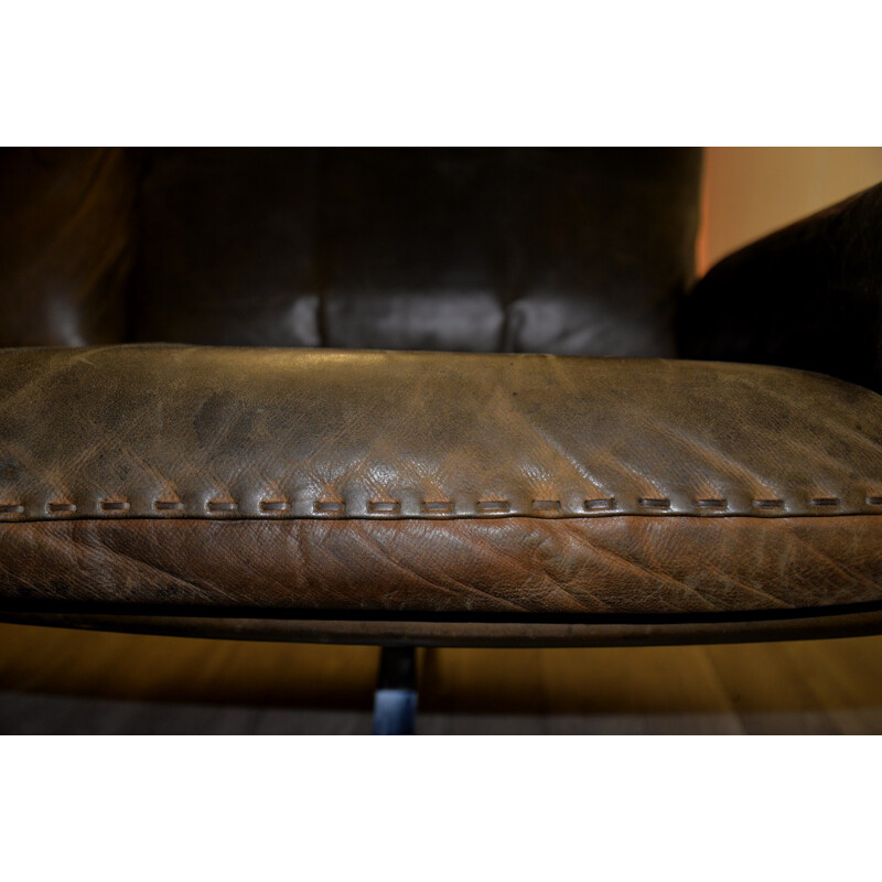 De Sede mid-century two seater brown sofa in leather and chromium - 1970s