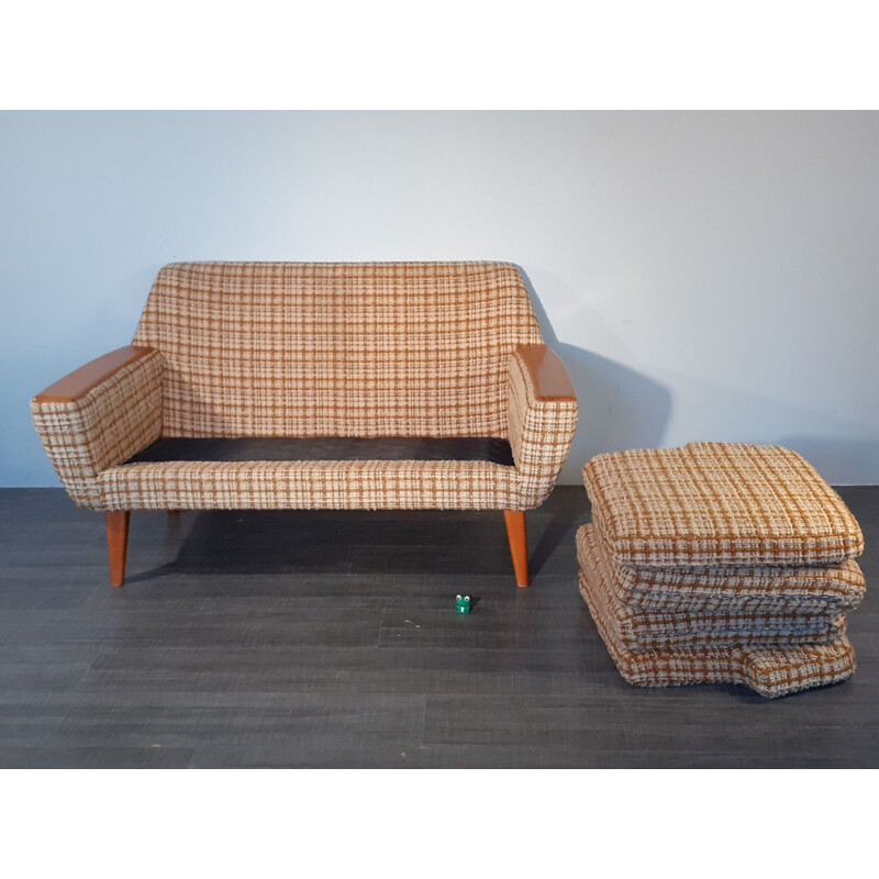 Norwegian Wool Beige and Teak Sofa, Scandinavian Vintage 1960s