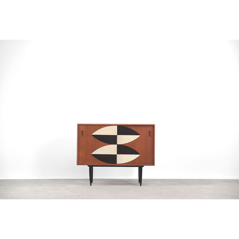 Mid-Century Teak Cabinet with Hand-Painted Pattern, 1960s