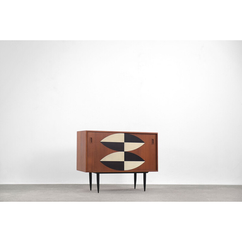 Mid-Century Teak Cabinet with Hand-Painted Pattern, 1960s