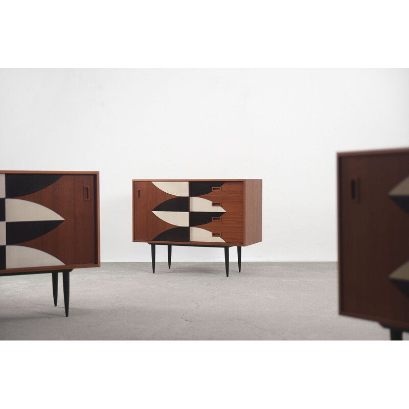 Mid-Century Teak Cabinet with Hand-Painted Pattern, 1960s