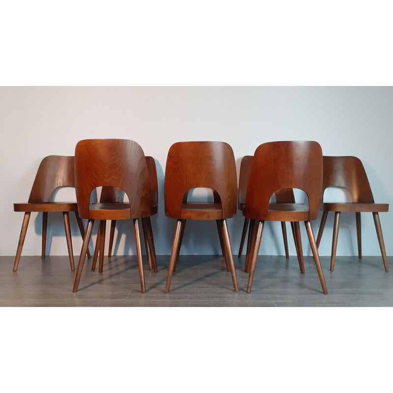 Set of 8 vintage Oswald Haerdtl Walnut Chairs 1955s