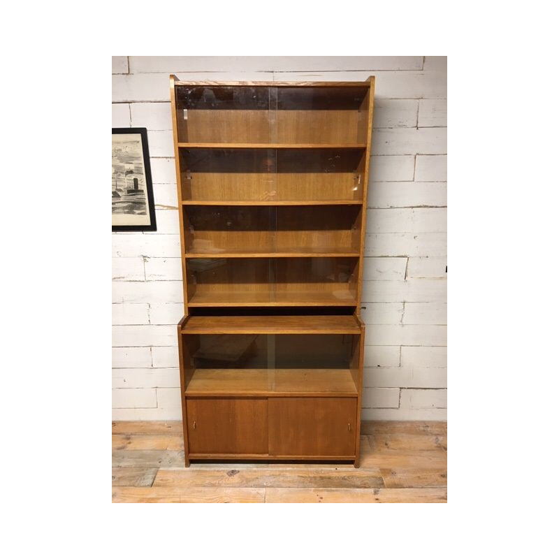 Vintage bookcase with two glass panels 1970s