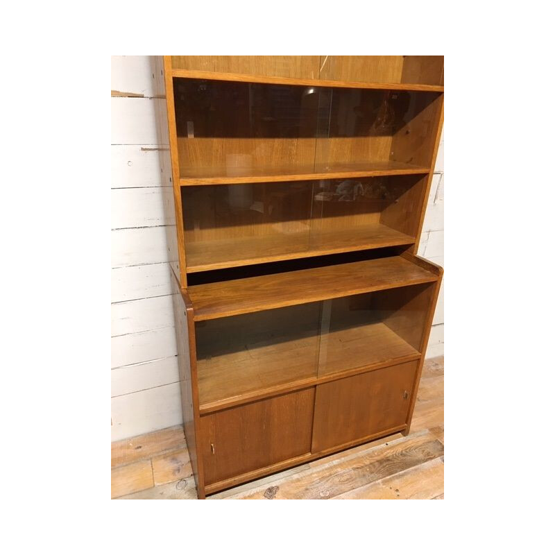 Vintage bookcase with two glass panels 1970s