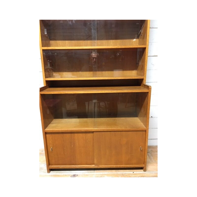 Vintage bookcase with two glass panels 1970s