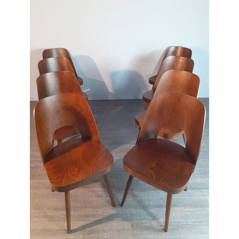 Lot de 8 vintage chaises Oswald Haerdtl en Noyer 1955