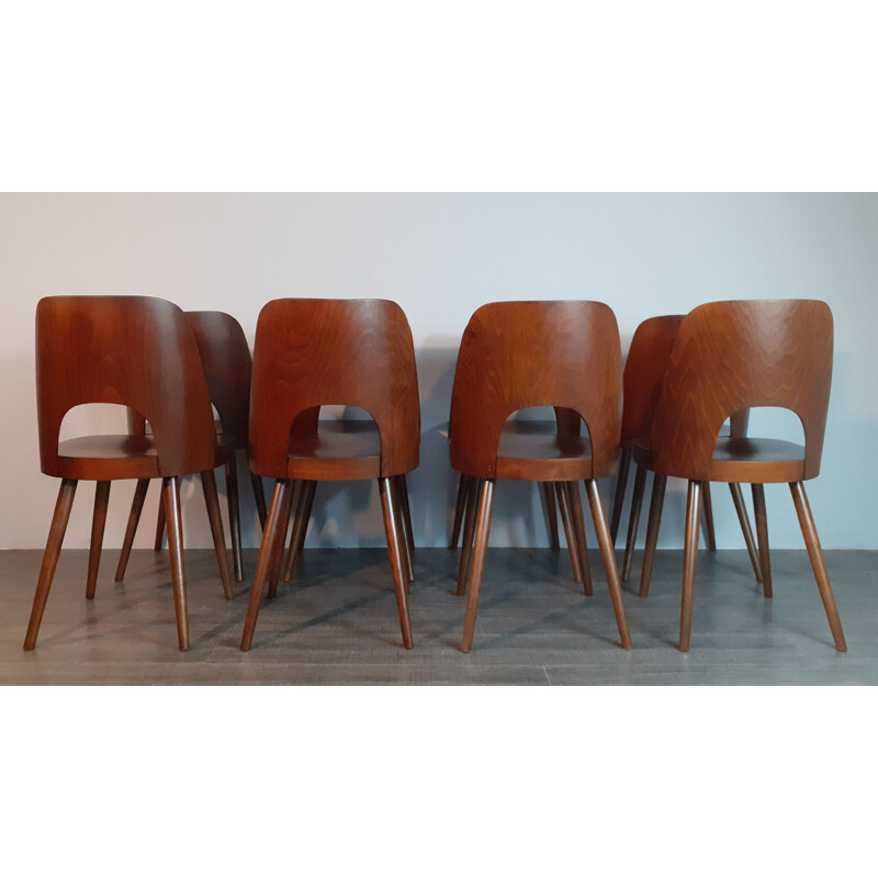 Set of 8 vintage Oswald Haerdtl Walnut Chairs 1955s