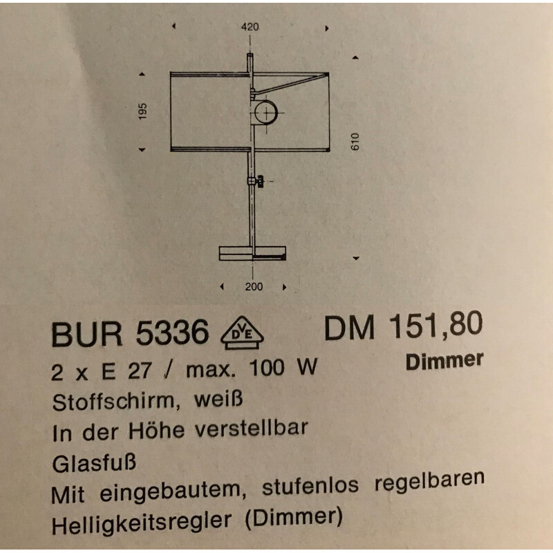 Lampada vintage Bur Leuchten 1968