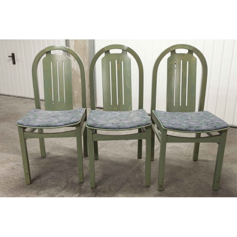 Set of 3 vintage Baumann Argos green chairs 1990