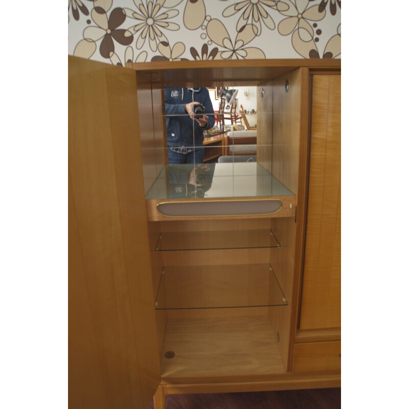 Vintage Cherrywood highboard with bar cabinet from the 1950s