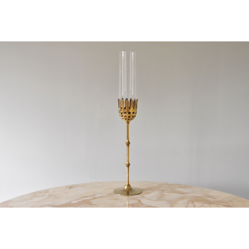 Vintage Bjorn Wiinblad Scandinavian Brass Candleholder Hurricane Denmark 1950s