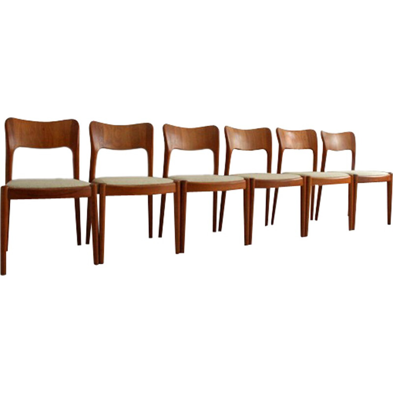 Koefoeds Hornslet Møbelfabrik set of 6 chairs in teak and wool, John MORTENSEN - 1980s