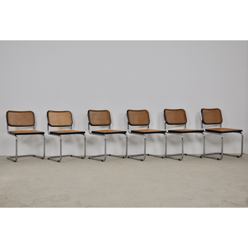 Set of 6 vintage Cesca Black Dinning Chairs By Marcel Breuer