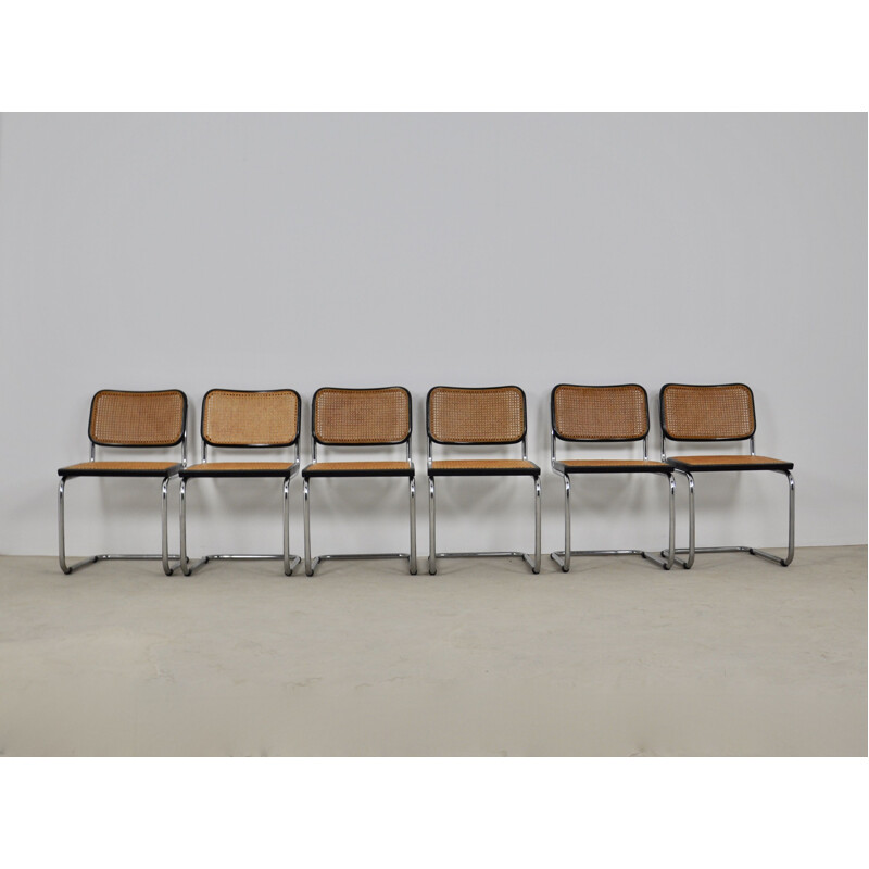 Set of 6 vintage Cesca Black Dinning Chairs By Marcel Breuer