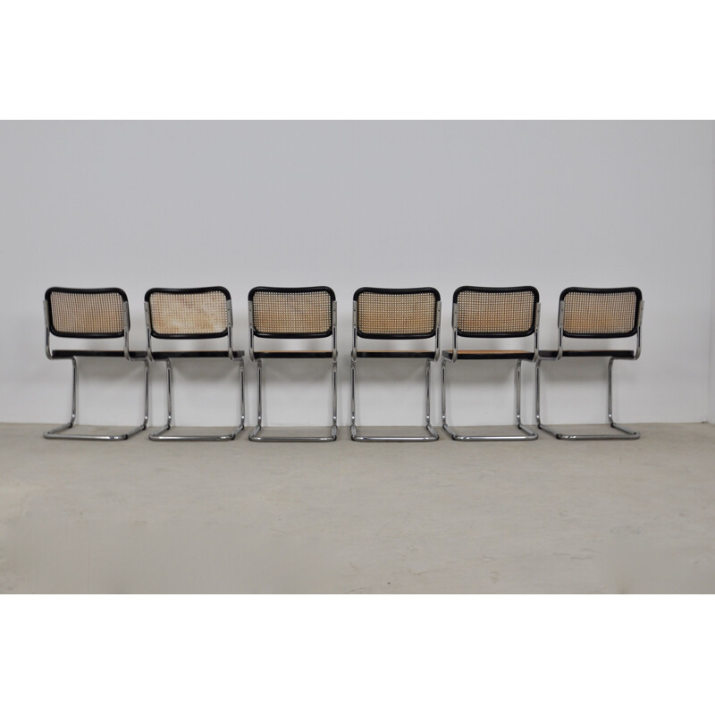 Set of 6 vintage Cesca Black Dinning Chairs By Marcel Breuer