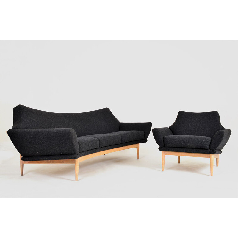 Schwedisches Vintage-Sofa und Sessel aus gebogenem Eichenholz Johannes Andersen Trensums 1960