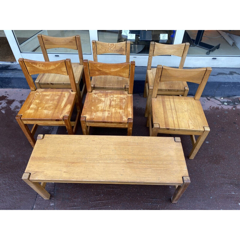 Suite of vintage 6 chairs and a bench Ilmari Tapiovaara 1960s