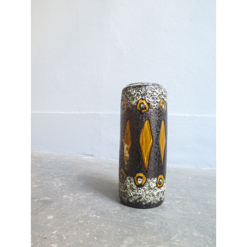 Vase vintage en céramique marron et ambrée 1950
