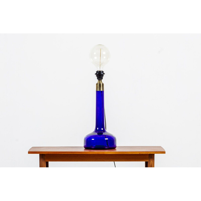 Vintage Scandinavian Blue Glass Table Lamp from Holmegaard 1960s
