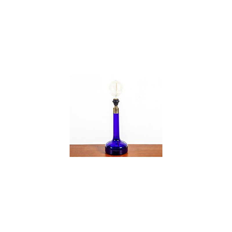 Vintage Scandinavian Blue Glass Table Lamp from Holmegaard 1960s