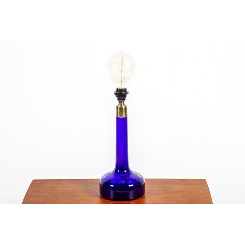 Vintage Scandinavian Blue Glass Table Lamp from Holmegaard 1960s