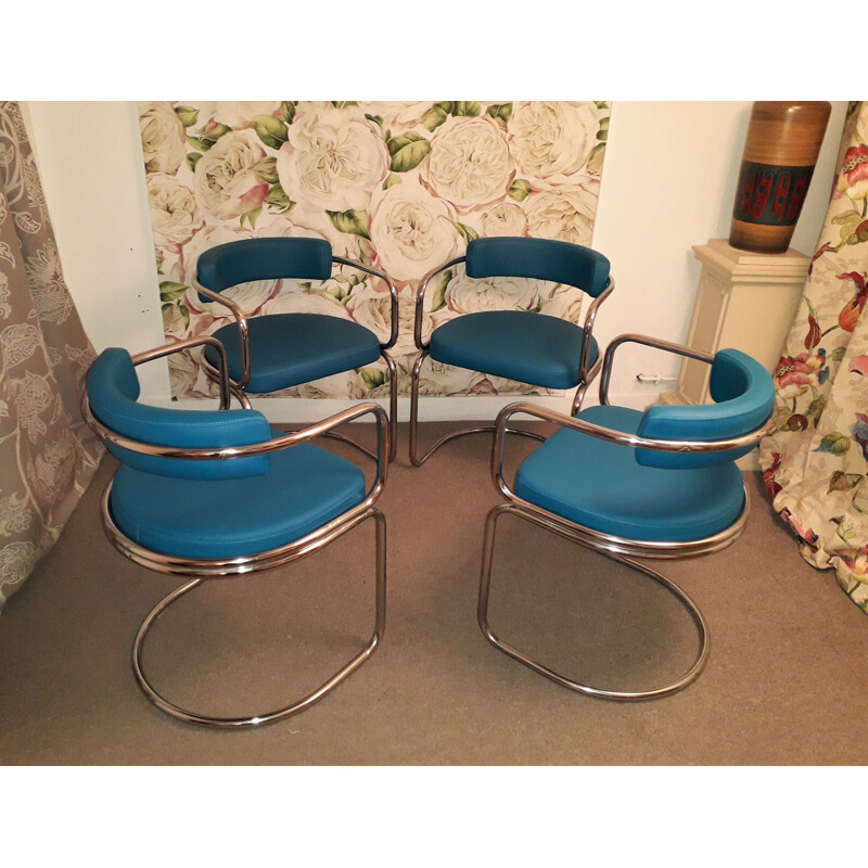 Set of 4 vintage tubular armchairs