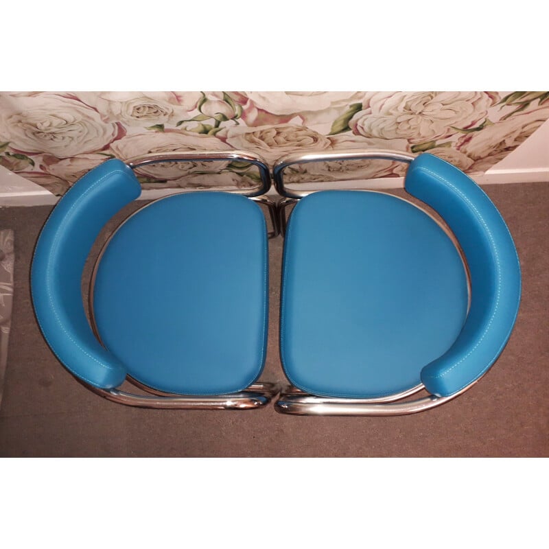 Set of 4 vintage tubular armchairs