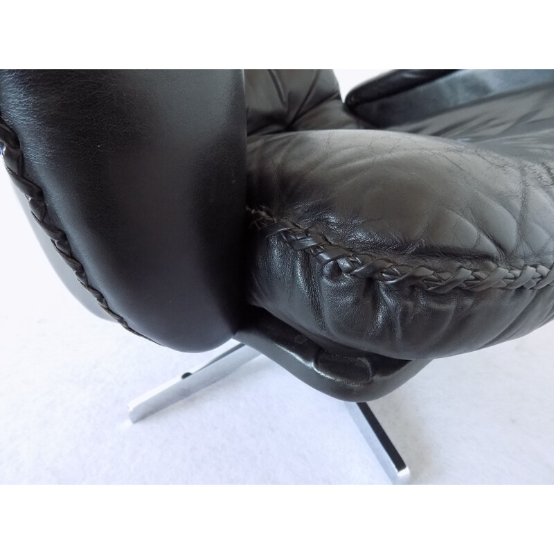 Vintage James Bond Chair black leather armchair 1969s