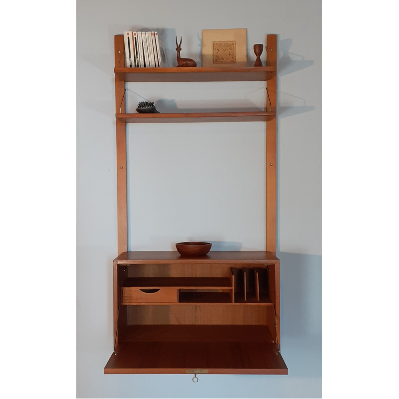 Vintage Wall Secretary with Scandinavian Teak Shelves 1960s