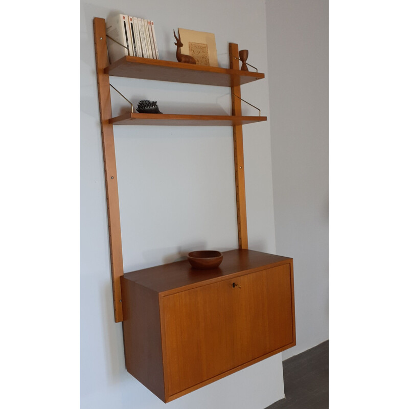 Vintage Wall Secretary with Scandinavian Teak Shelves 1960s