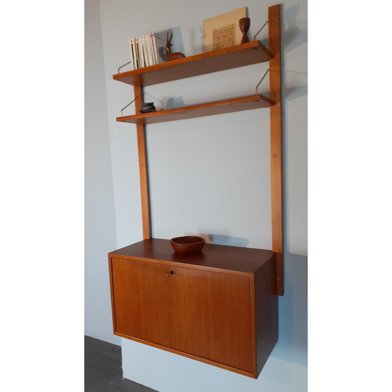 Vintage Wall Secretary with Scandinavian Teak Shelves 1960s