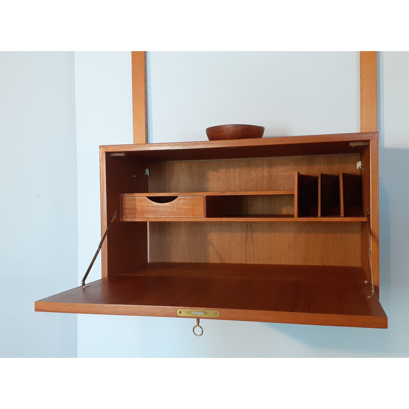 Vintage Wall Secretary with Scandinavian Teak Shelves 1960s