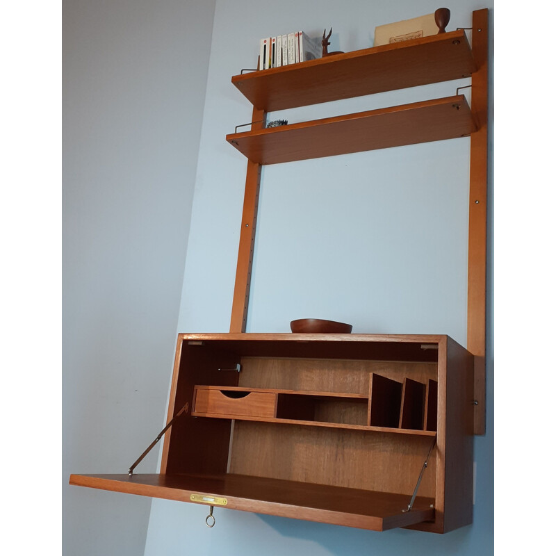 Vintage Wall Secretary with Scandinavian Teak Shelves 1960s