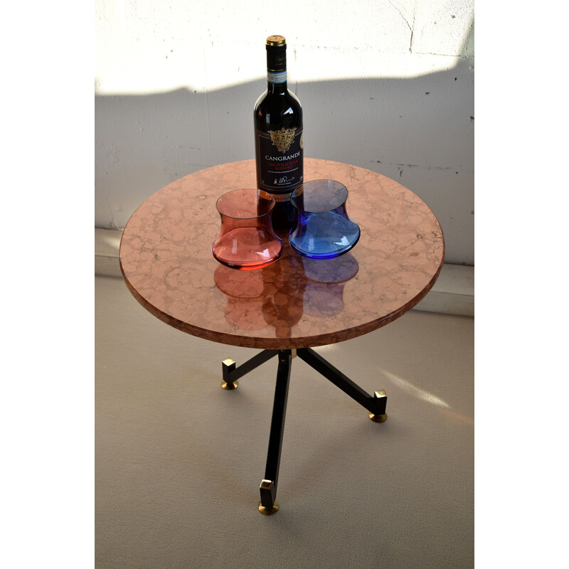 Table d'appoint vintage en laiton et marbre, Italie 1950