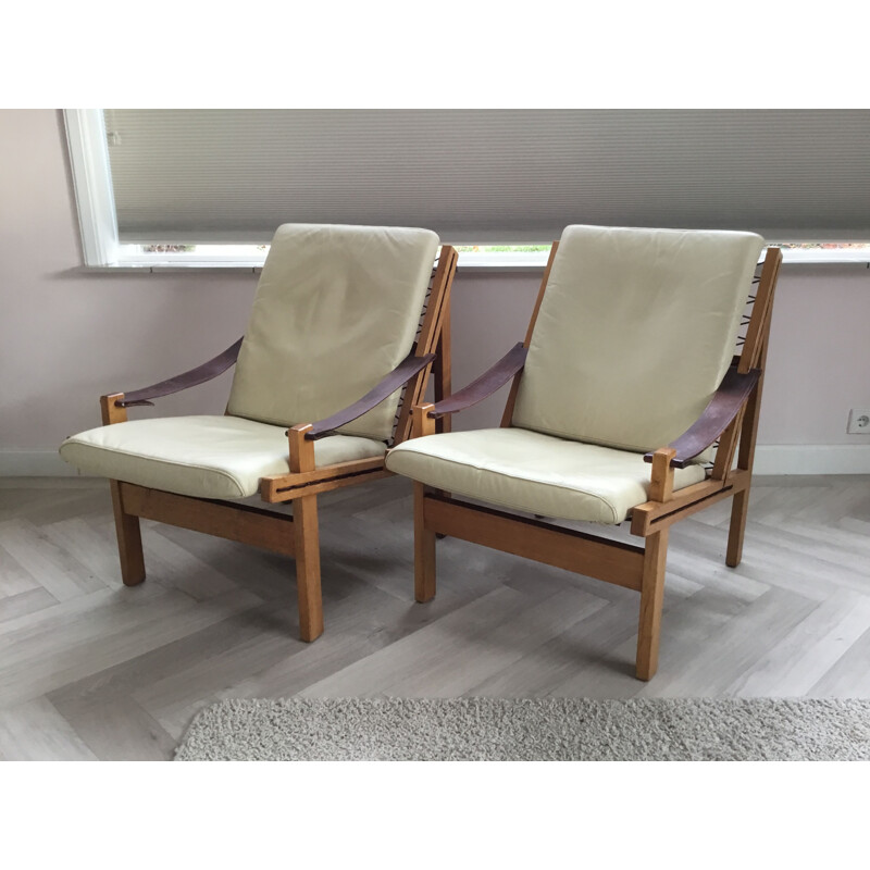 Pair of vintage Norwegian Leather Lounge Chairs by Torbjørn Afdal for Bruksbo 1960s