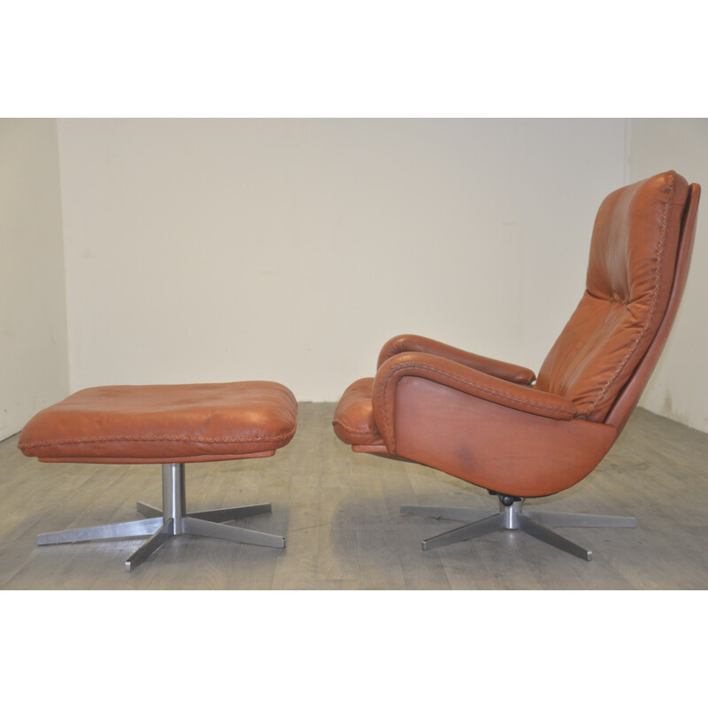 Fauteuil "S 231" De Sede et son ottoman en cuir - 1960