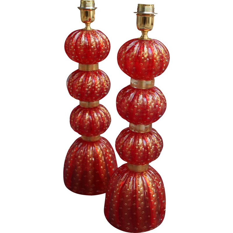 Pair of vintage red lamps 3 balls