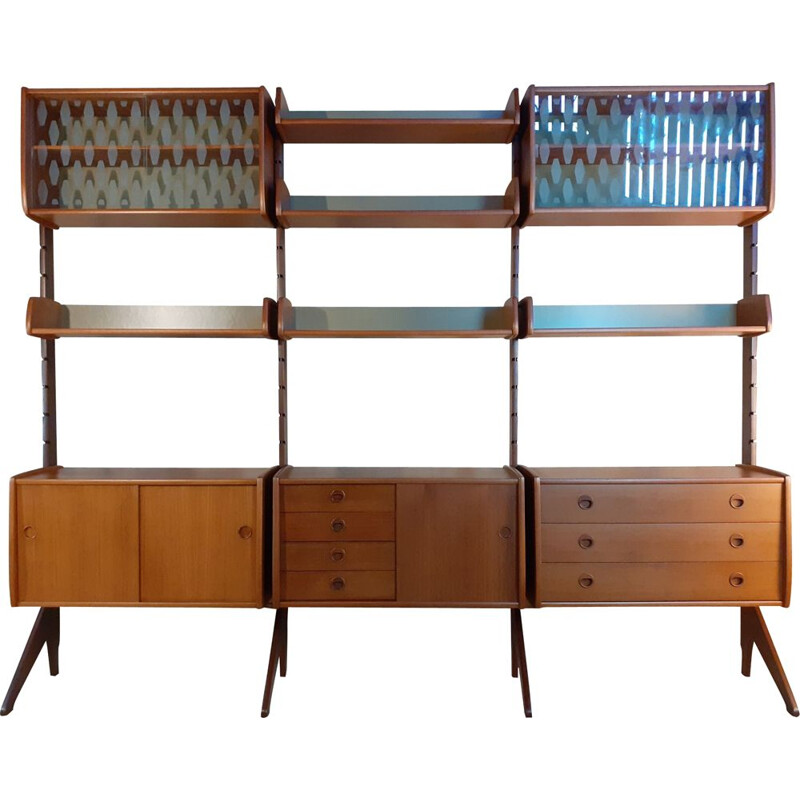 Norwegian Teak 3 module wall shelving system "Ergo", John Texmon 1961